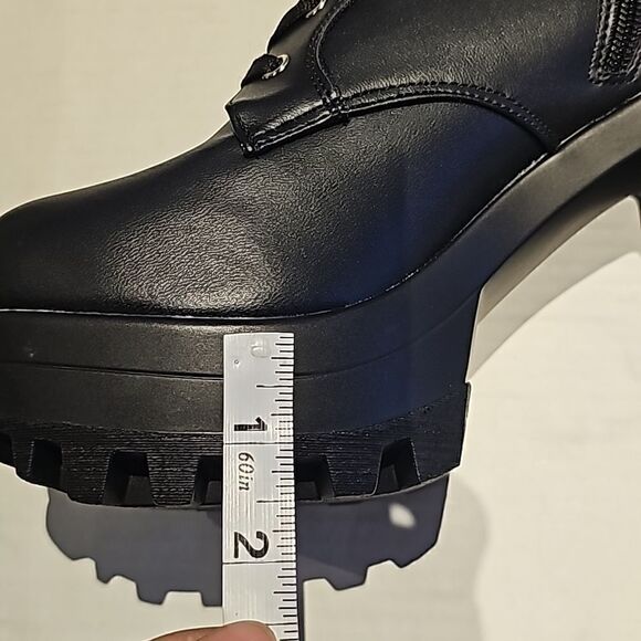 Womens Platform  Ankle Boots with Chunky Block Heels with zip pocket  sz 10 - Picture 10 of 11